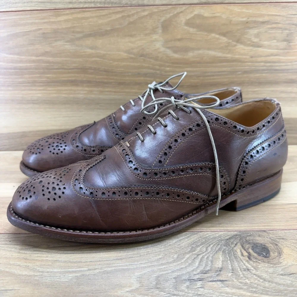 Nettleton Wingtip Medallion Oxfords Mens 9 D Brown Leather Business Casual